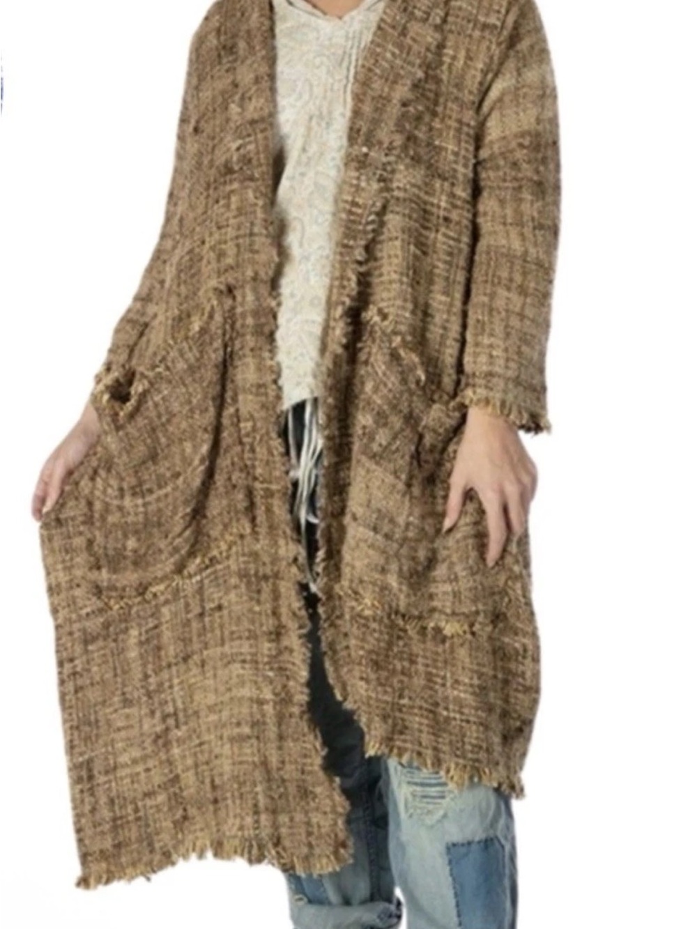 Magnolia Pearl Textured Tan-Brown Open Cardigan